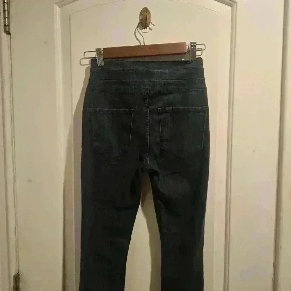 P7035  dark wash denim skinny jeans size 27in highr waist - Picture 6 of 9
